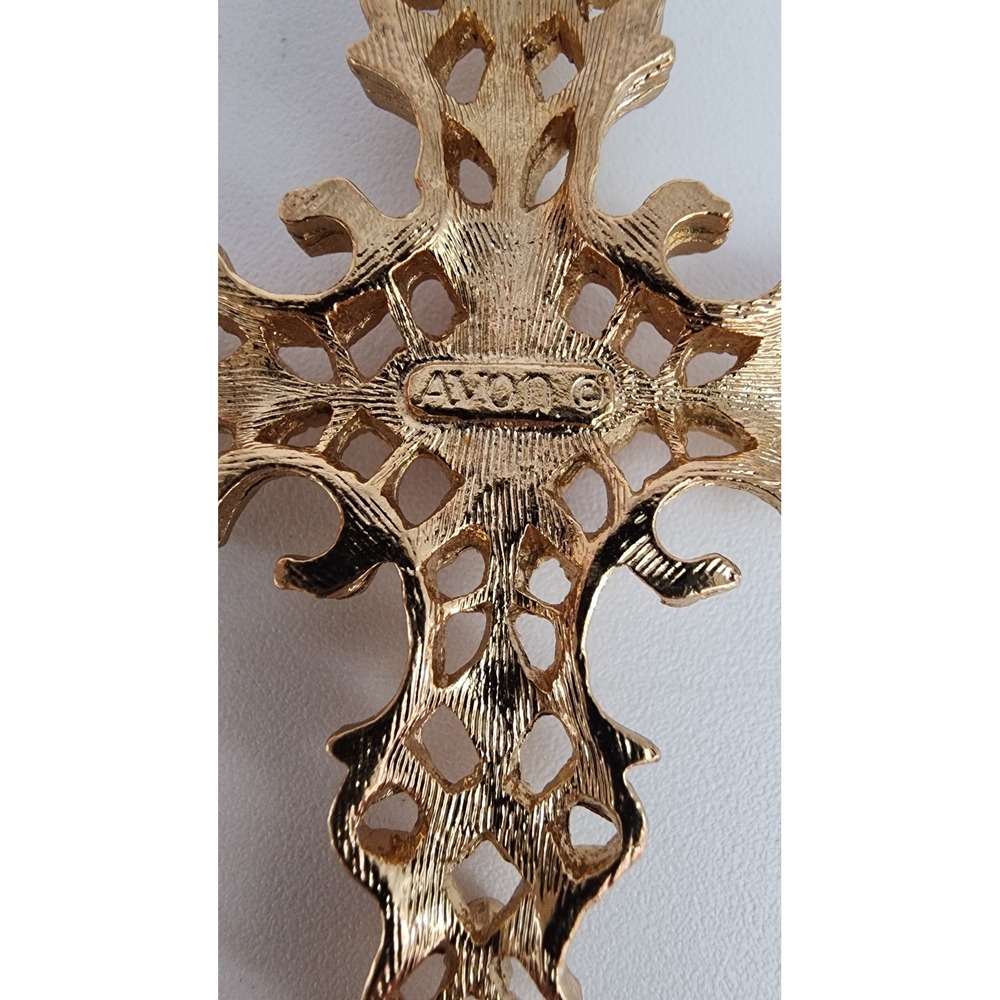 1970s Avon Signed Red Cabochon Cross Pendant Large 2 3/4" Gothic Vintage - Picture 9 of 10